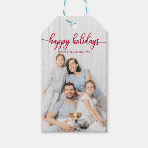 Frohe Feiertage Roter Schriftzug Benutzerdefiniert Geschenkanhänger