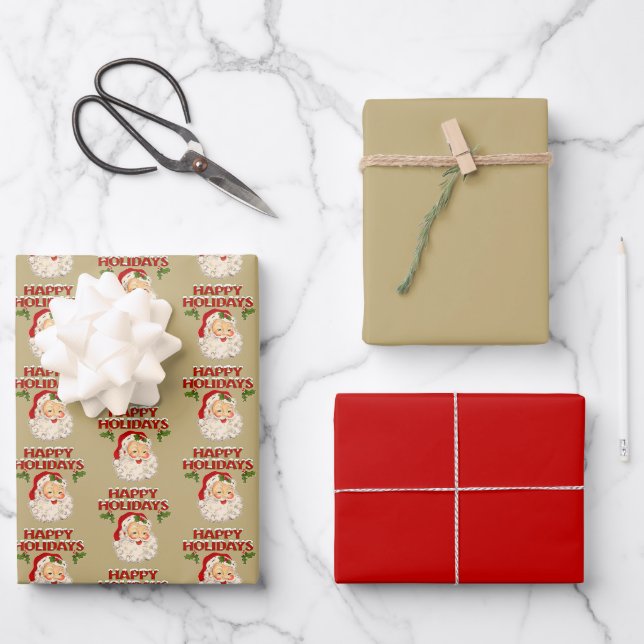 Frohe Feiertage Santa Nr. 2 Geschenkpapier Set (Vorderseite)