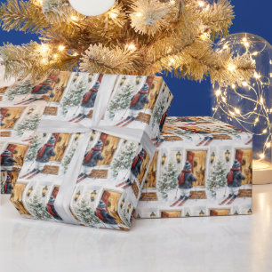 Frohe Feiertage Schneemann auf Skiern Geschenkpapier