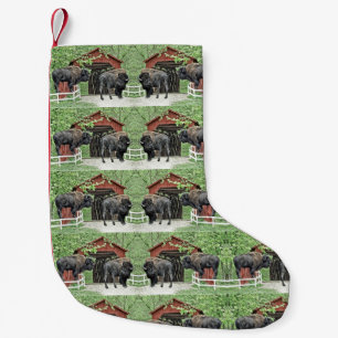 Frohe Feiertage Stier-Bison an der überdachten Kleiner Weihnachtsstrumpf