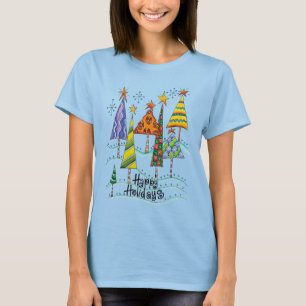 Frohe Feiertage! Süße Weihnachtsbäume mit Sternen T-Shirt
