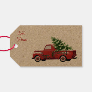 Frohe Feiertage! Vintage roter LKW Weihnachtsbaum Geschenkanhänger
