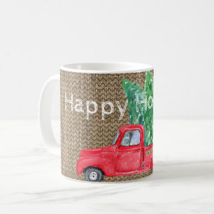 Frohe Feiertage Vintage-Rotlastwagen Kaffeetasse