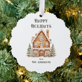 Frohe Feiertage Wasserfarbenhaus Personalisiert  Ornament Karte