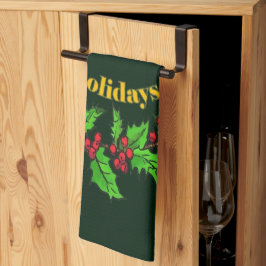 Frohe Feiertage Weihnachts-Stechpalmen-Kranz Geschirrtuch