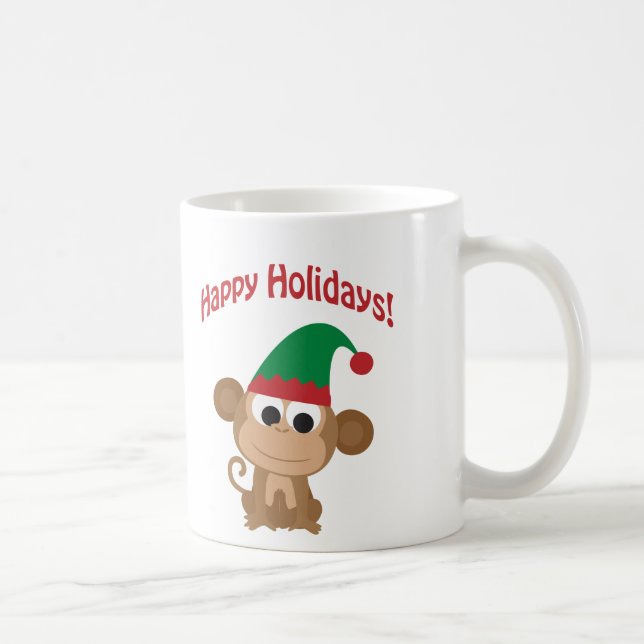 Frohe Feiertage! Weihnachtsaffe-Elf Kaffeetasse (Rechts)