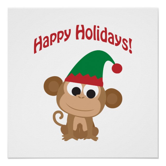 Frohe Feiertage! Weihnachtsaffe Elf Poster (Vorderseite)