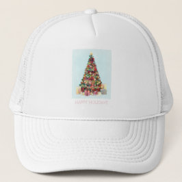 Frohe Feiertage. Weihnachtsbaum Truckerkappe
