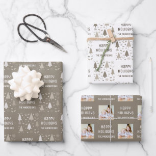 Frohe Feiertage Weihnachtsfoto Taupe Geschenkpapier Set