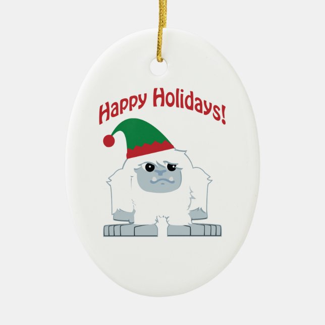 Frohe Feiertage! WeihnachtsYeti Keramikornament (Vorne)