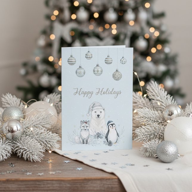 Frohe Feiertage Winter-Arktis-Tiere Feiertagskarte (Happy Holidays Winter Arctic Animals Holiday Card)