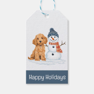 Frohe Feiertage Winter Goldendoodle Hund Schneeman Geschenkanhänger