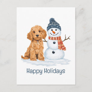 Frohe Feiertage Winter Goldendoodle Hund Schneeman Postkarte