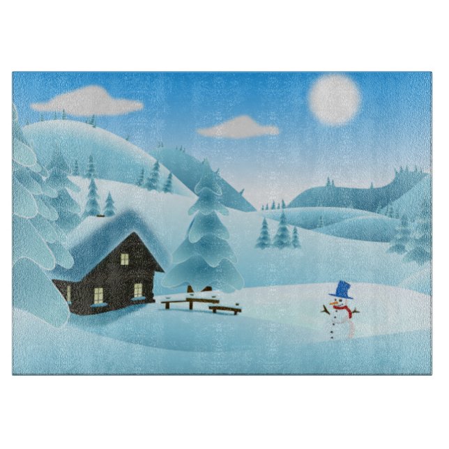 "FROHE FEIERTAGE" WINTERLANDSCHAFT SCHNEIDEBRETT (Vorderseite)