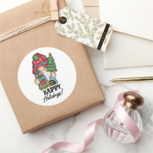 Frohe Ferien, Gnome, Christbaum, Geschenke Runder Aufkleber