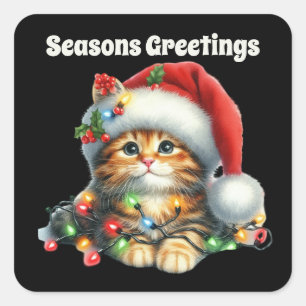 Frohe Festtage Cat Holiday Quadratischer Aufkleber