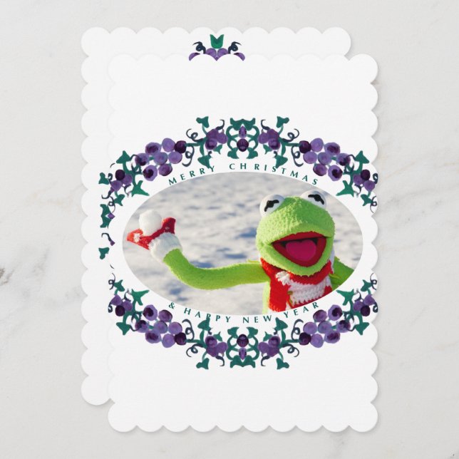 FROHE FESTTAGE Foto Rahmen Scalloped Inv Einladung (Vorne/Hinten)