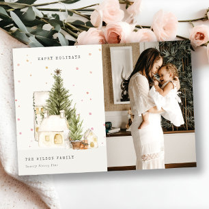 Frohe Festtage für Foto-Schneehäuser Feiertagskarte