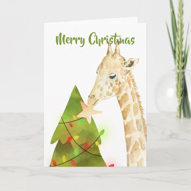 Frohe Festtage Giraffe und Weihnachtsbaum-Star Karte (Vorderseite)