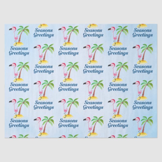 Frohe Festtage Rosa Flamingo in Weihnachtsmannmütz Seidenpapier (Vorderseite)