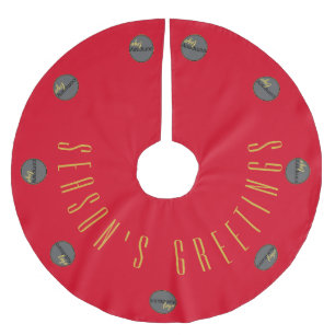 FROHE FESTTAGE ROTE GOLD BUSINESS-LOGIEVORLAGE POLYESTER WEIHNACHTSBAUMDECKE