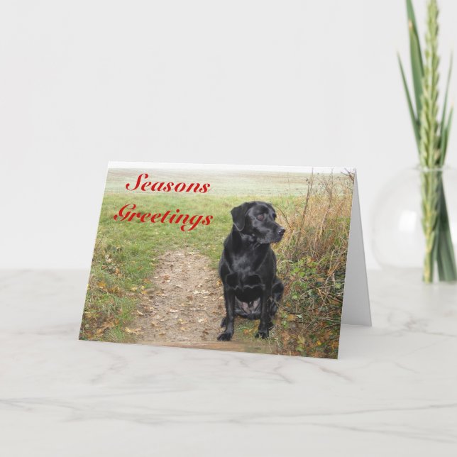 Frohe Festtage - schwarzer Labrador Feiertagskarte (Vorderseite)