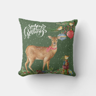 Frohe Festtage Wasserfarbe Hirsche Winterlandschaf Kissen