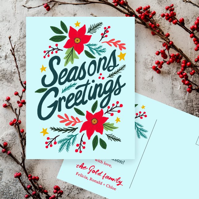 FROHE FESTTAGE Weihnachtsfeiertag Xmas CUSTOM Postkarte (SEASONS GREETINGS Christmas Holiday Xmas Hand-Drawn Cute Botanical CUSTOM Postcard
)