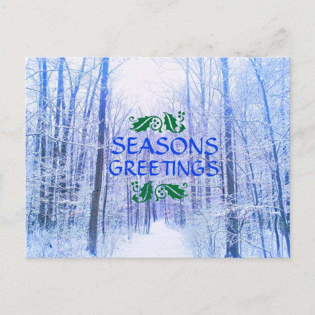 Frohe Festtage WINTER WOODS POSTCARD Postkarte (Vorderseite)