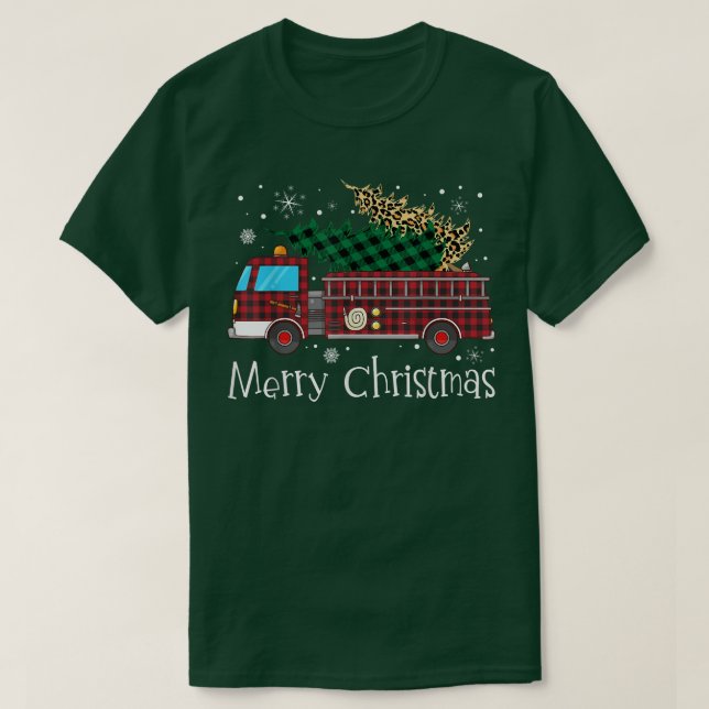 Frohe Feuerwehr Weihnachtsbaum Feuerstruck Buffal T-Shirt (Design vorne)