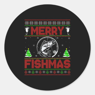 Frohe Fisch-Weihnachten B Fisch Angeln hässlicher Runder Aufkleber