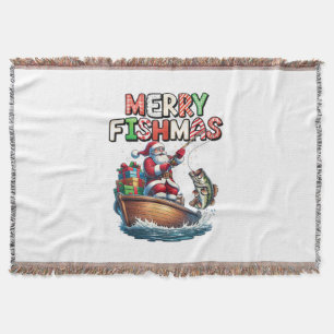 Frohe Fisch-Weihnachten Santa Angler Lustiger Fisc Decke