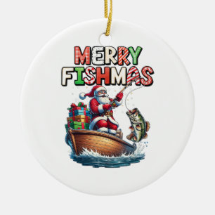 Frohe Fisch-Weihnachten Santa Angler Lustiger Fisc Keramik Ornament