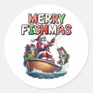 Frohe Fisch-Weihnachten Santa Anglerlustige Lustig Runder Aufkleber