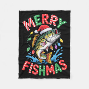 Frohe Fisch-Weihnachten Santa Hut B Angeln Weihnac Fleecedecke