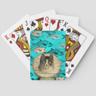 Frohe Fisch-Weihnachten, Vintage-Katzen-Weihnachts Spielkarten
