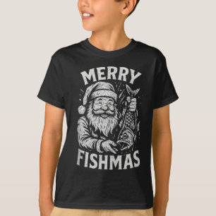 Frohe Fisch-Weihnachten Vintage-Santa-Angeln-Weihn T-Shirt