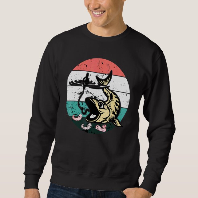 Frohe Fische und Wurmfisch Farm gestört Retro Sweatshirt (Vorderseite)