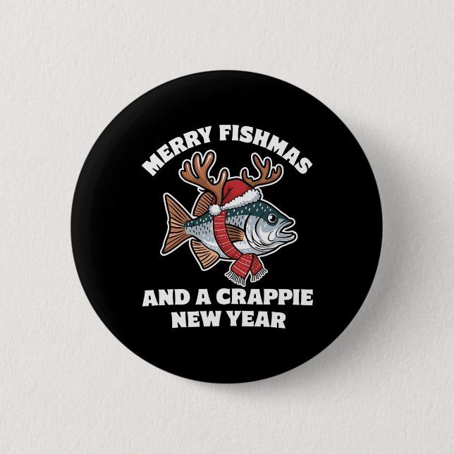 Frohe Fischmassen und ein Crappie-Neujahr Fischen  Button (Vorderseite)