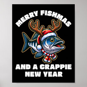 Frohe Fischmassen und ein Crappie Neujahr Fischen Poster