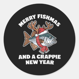 Frohe Fischmassen und ein Crappie-Neujahr Fischen  Runder Aufkleber