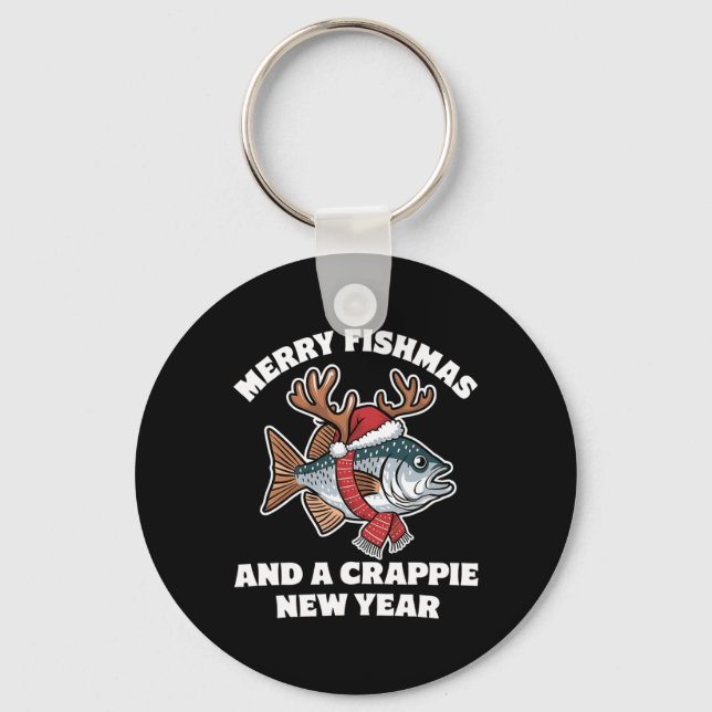 Frohe Fischmassen und ein Crappie-Neujahr Fischen  Schlüsselanhänger (Vorderseite)