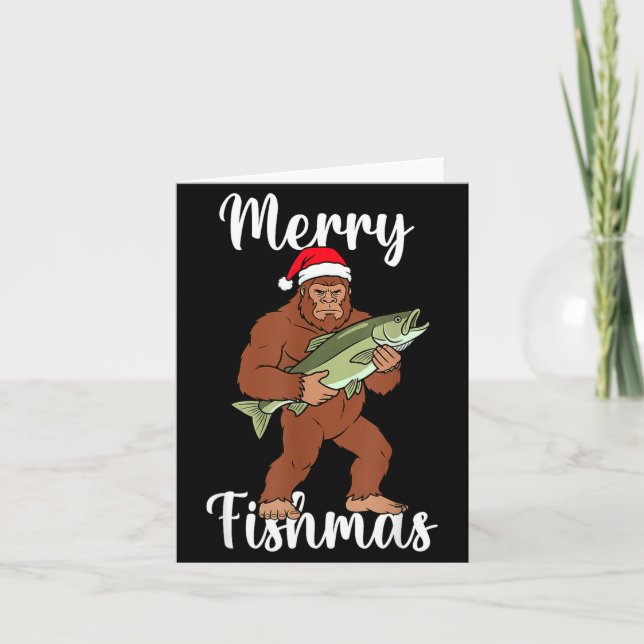 Frohe Fischweihnachten Bigfoot Angeln Lustiger Sas Karte (Vorderseite)