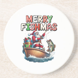 Frohe Fischweihnachten Santa Angler Lustiger Fisch Getränkeuntersetzer