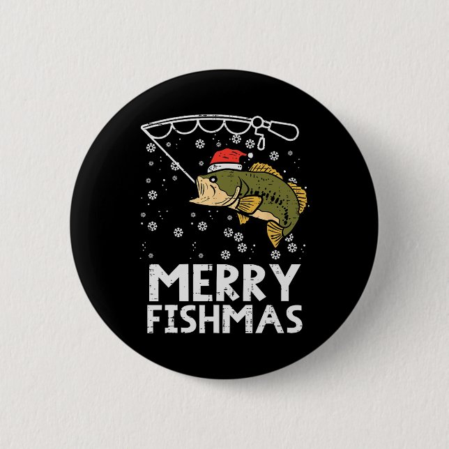 Frohe Fishmas Fisch Fischen Weihnachten Vater Männ Button (Vorderseite)