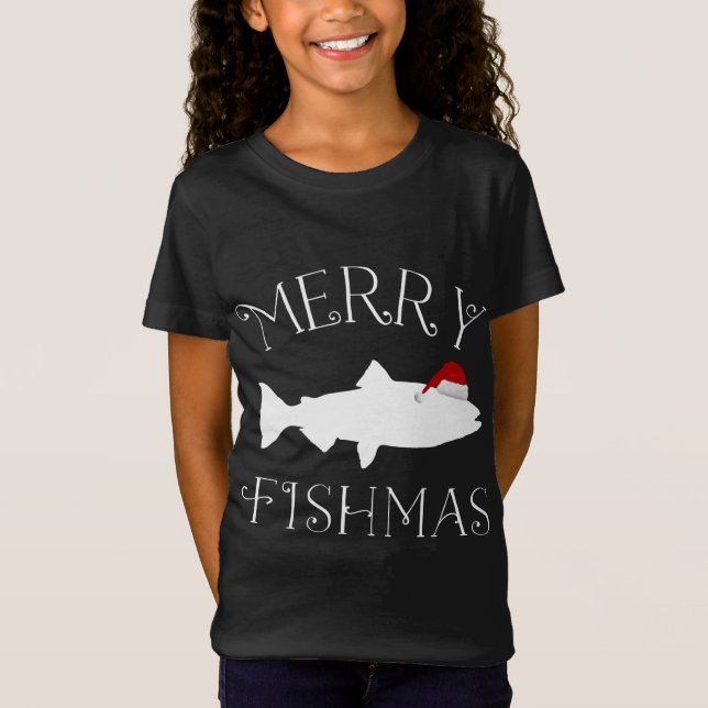 Frohe Fishmas Fish Weihnachtsmannmütze Weihnachten T-Shirt (Vorderseite)
