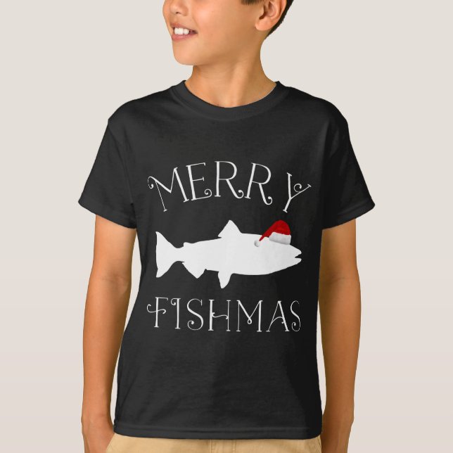 Frohe Fishmas Fish Weihnachtsmannmütze Weihnachten T-Shirt (Vorderseite)