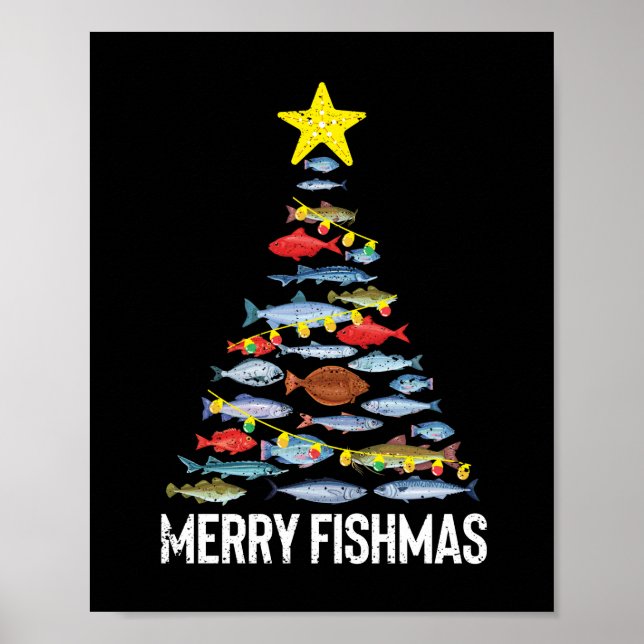 Frohe Fishmas Funny Fish Weihnachtsangeln Weihnach Poster (Vorne)