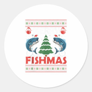 Frohe Fishmas Funny Fishing Weihnachten Runder Aufkleber