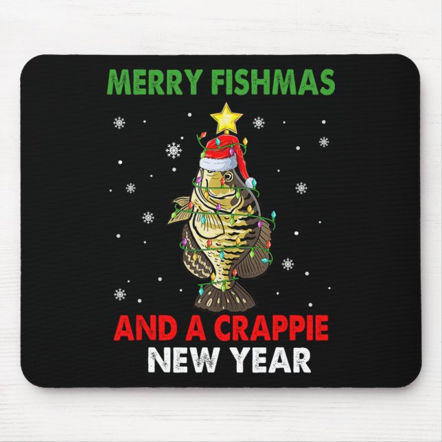 Frohe Fishmas und ein Crappie Neujahr Funny Mousepad (Vorne)